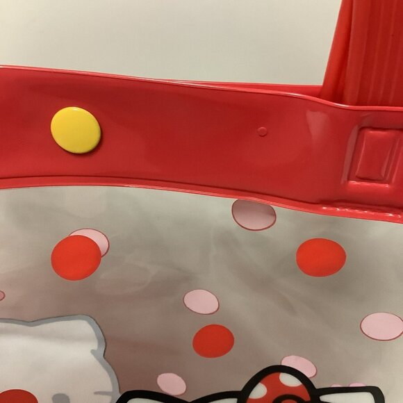 Vintage 1995 Hello Kitty Clear Plastic Tote Bag Red Dots Tropical Flowers Birds - Picture 6 of 16